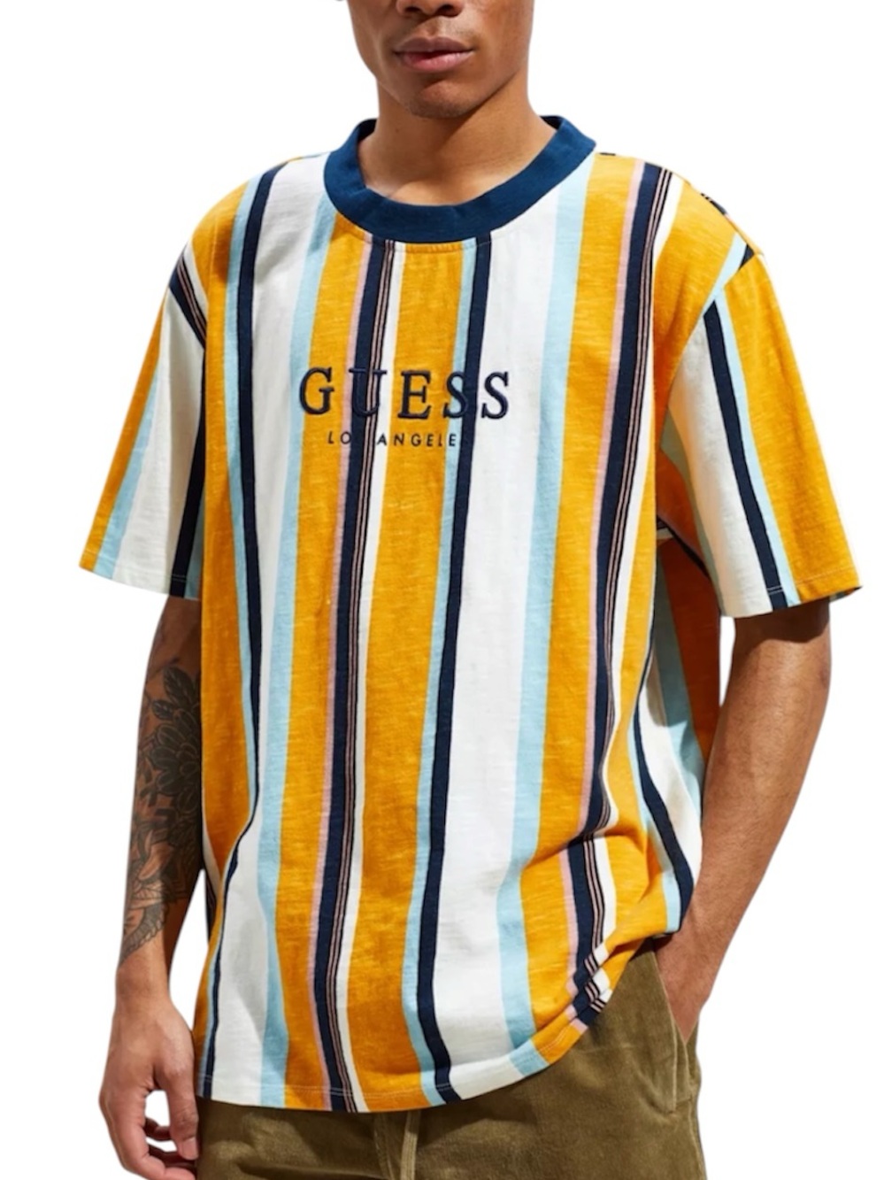 GUESS Sayer Striped Tee Y2K Yellow & Blue Striped T-shirt Medium 💛💙✨